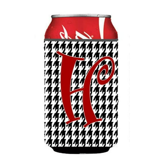 Letter H Initial Monogram - Houndstooth Black Can Or Bottle  Hugger