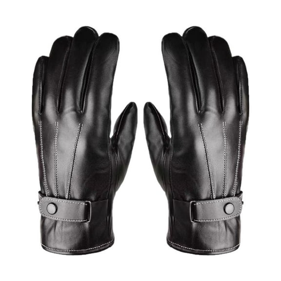 YaoHuan Winter Leather Gloves for Men, PU Leather with Fur Lining, Cold Resistance, Fashionable and Warm