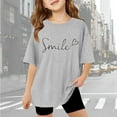 thumbnail image 2 of Girls T Shirts Short Sleeve Letter Print Casual Crewneck Basic Tees Kids Grey Shirt Kids Clothes Girls Size 10-12 Years, 2 of 6
