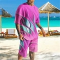 thumbnail image 2 of Vedolay Shorts Tracksuit Men's Two Piece Summer Short Sleeve Zipper Music Printed Shirt and Shorts Sets,Purple 5XL, 2 of 3