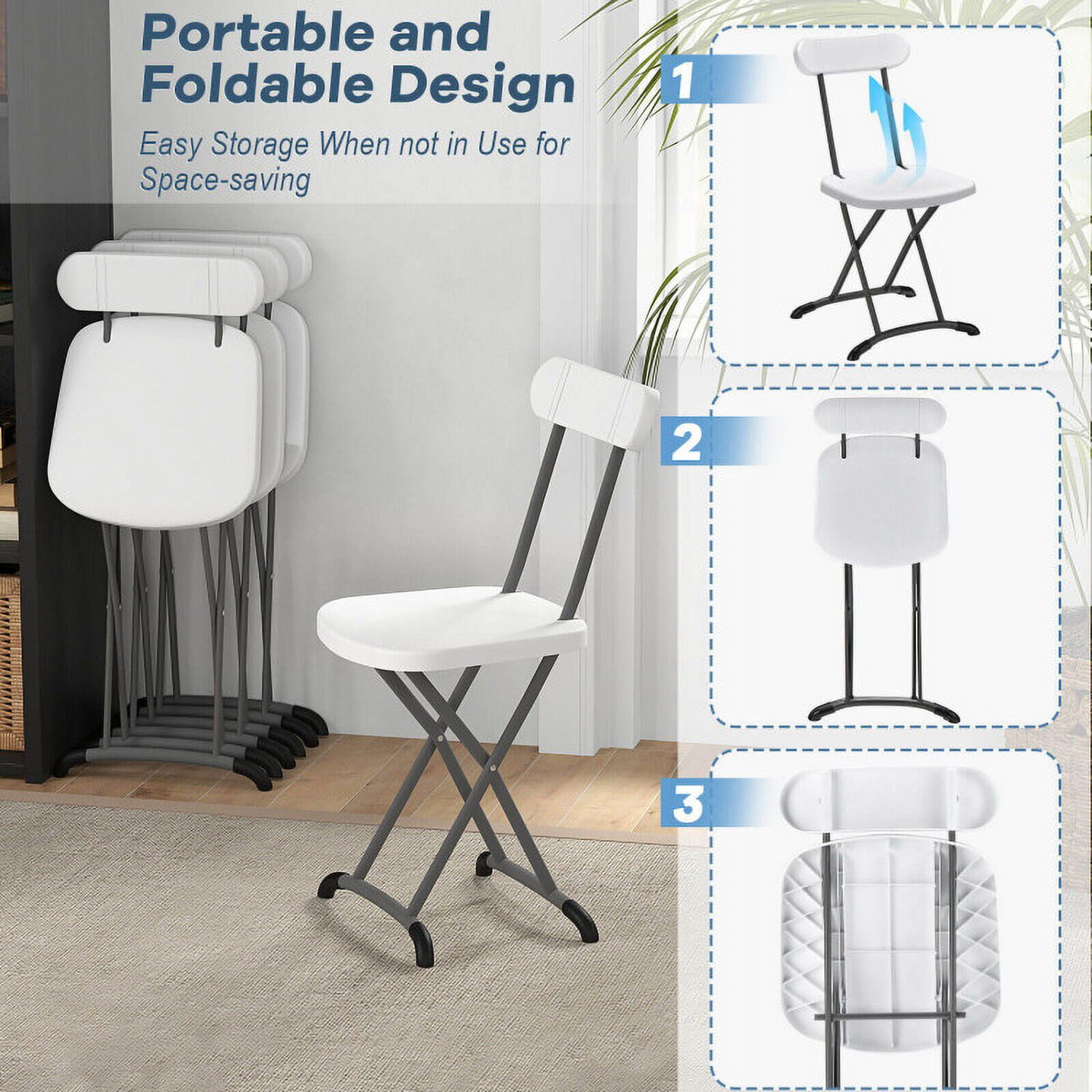 Aimee Lii 2 Pieces Outdoor Folding Chair Set with Sturdy Frame and Ergonomic Backrest, Outdoor Patio Set, White