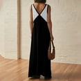 thumbnail image 7 of Womens Summer Satin Dress 2025 Color Block Loose V Neck Contrast Patchwork Flowy Beach Vacation Maxi Dresses, 7 of 7