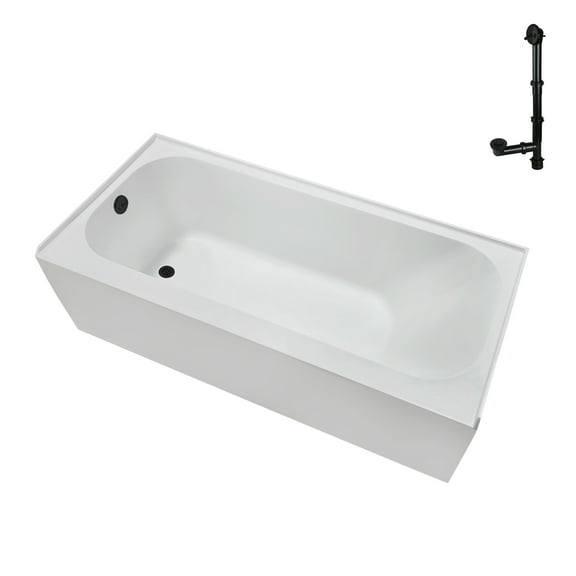 Streamline NAL-5280-BL 66 in. x 32 in. Acrylic Left-Hand Drain Alcove Bathtub in Glossy White With External Drain in Matte Black
