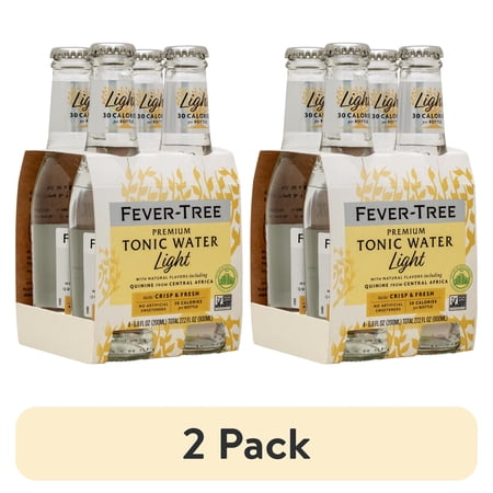 (2 pack) Fever-Tree Light Premium Tonic, 4 Pack, 200 ML Glass Bottles, 0% ABV