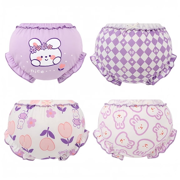 TELOLY Cotton Reusable Baby Training Pants Unisex Potty Toddler Underpants Kids Waterproof Breathable Underwear 4-Pack(Purple,6-15 M)