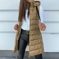 thumbnail image 6 of Womens Long Puffer Vest Casual Long Stand Collar Sleeveless Puffy Coat with Pockets(Khaki 2XL), 6 of 8