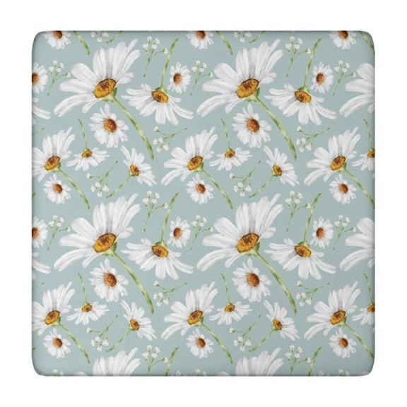 Light Blue Daisy Flower Pattern Square Fitted Tablecloth with Elastic Edge,Square Table Cover,Washable Elastic Table Cover for Home Kitchen Party Decor 34"x34"