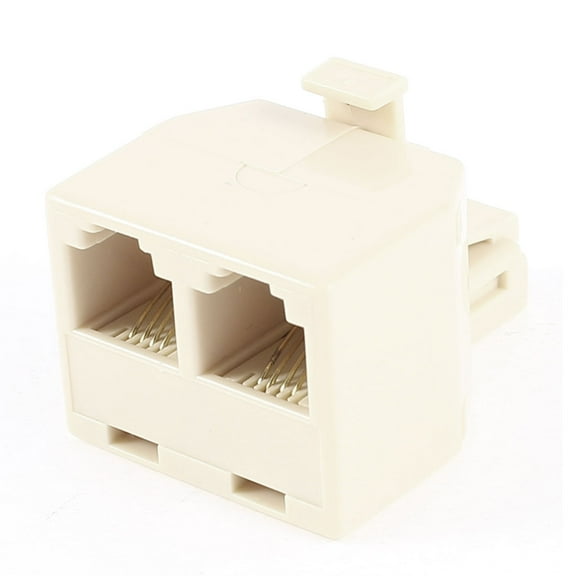 Unique Bargains RJ11 6P4C Single Male to Double Female ADSL Splitter Adapter Beige