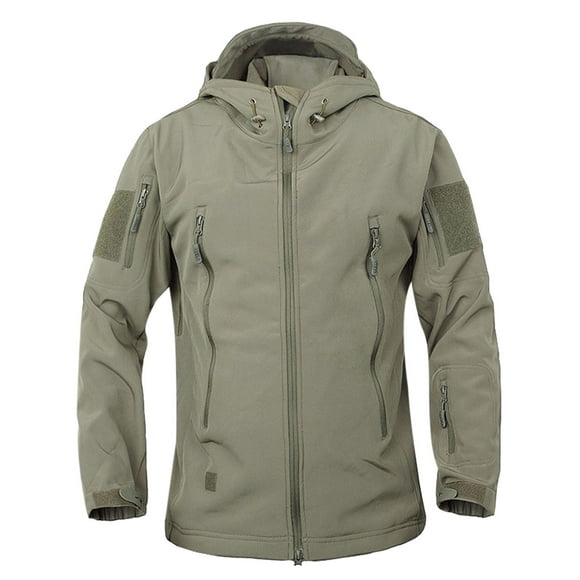 jovati Fleece Mens Jacket Mens Warm Fleece Waterproof Shark Skin Soft Shell Outdoor Solid Color Jacket