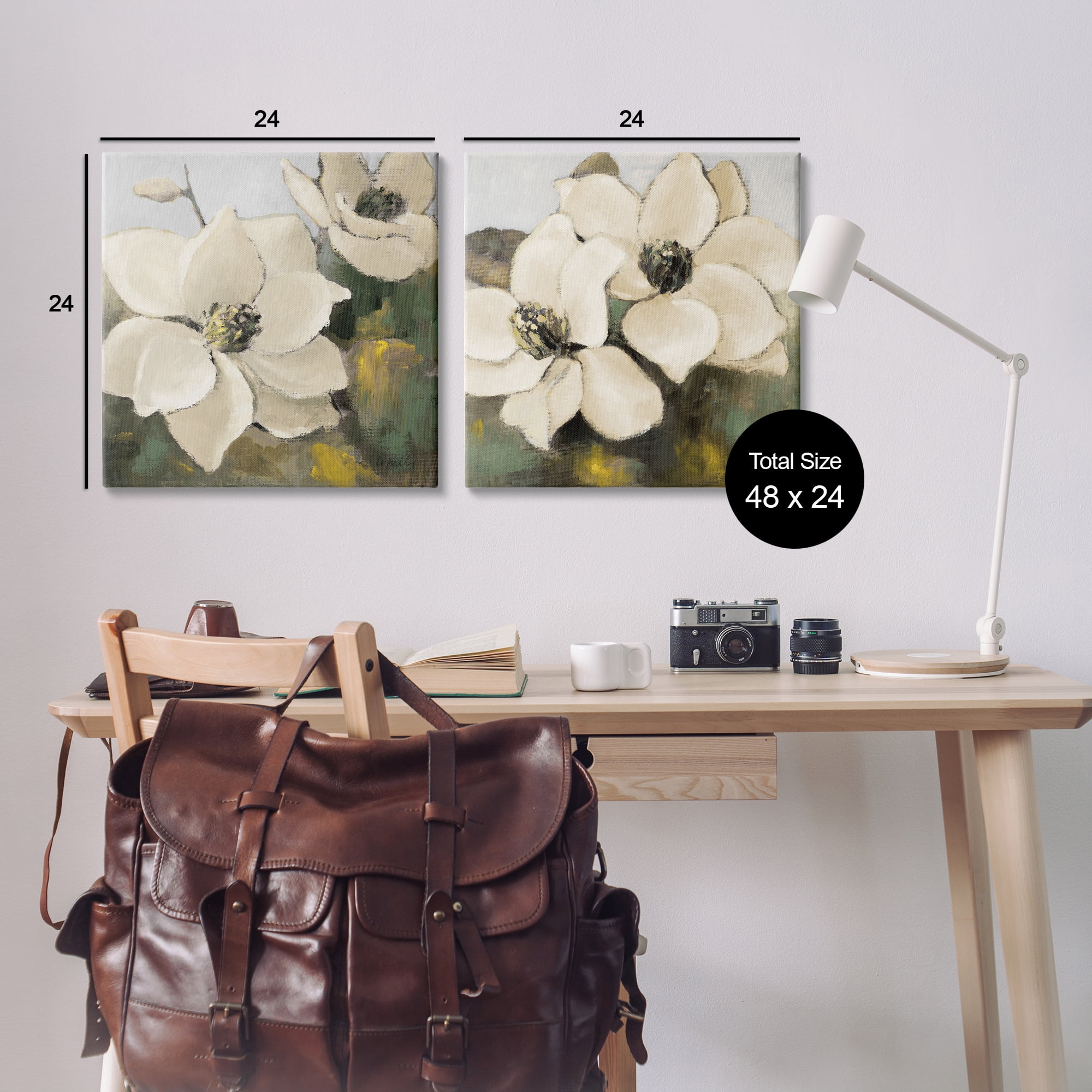 Stupell Industries Blooming Magnolia Blossom Plants & Flowers Painting Wrapped Canvas Art Print Wall Art, 24 x 24, Set of 2