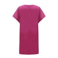 thumbnail image 5 of Fesfesfes Spring Dresses for Women Solid Color Linen Tunic Dress Loose Casual V-Neck Short Sleeve Pullover Dress, 5 of 7