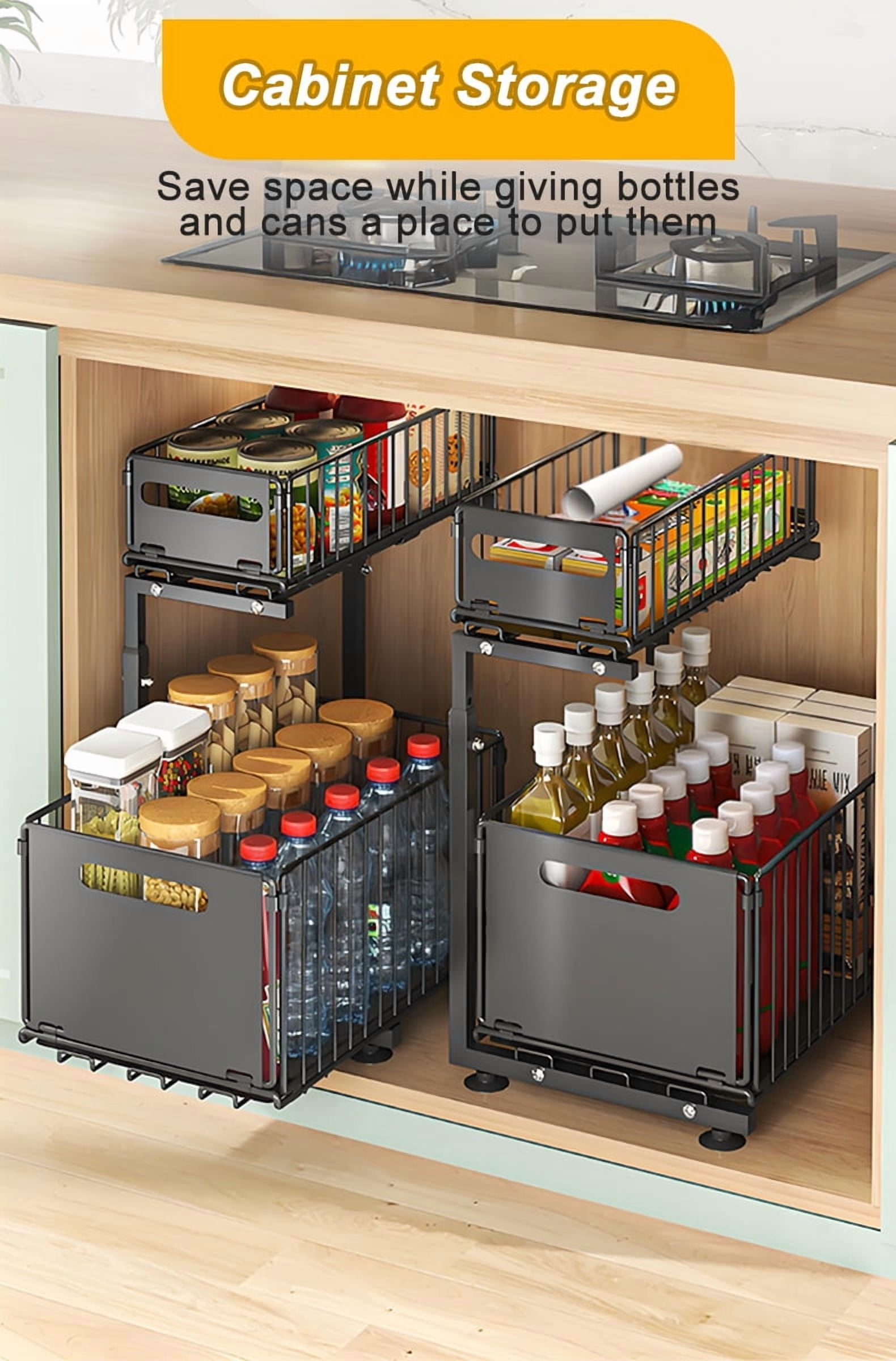 Storvive 2-Tier Adjustable Height Pull Out Under Sink Organizer, with Sliding Drawer for Kitchen and Bathroom