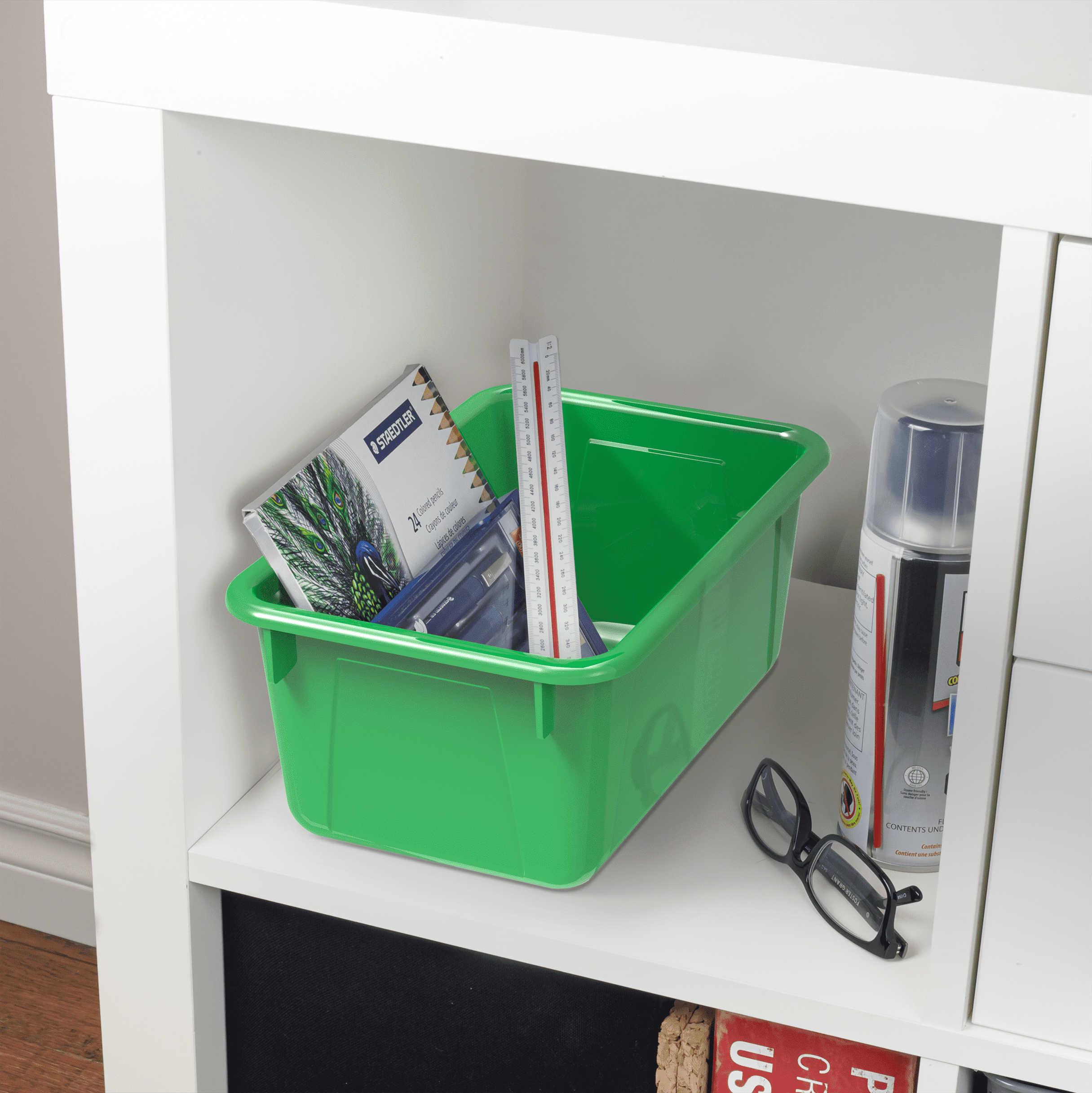 Storex Plastic Cubby Bin, Kids' Craft and Supply Storage, Green, 5-Pack