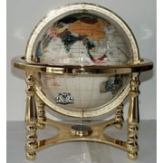 Unique Art 13-Inches Tall Table Top Pearl Swirl Ocean Gemstone World Globe with Gold 4 Legs Stand