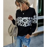 Andongnywell Women's Leopard Striped T-Shirt - Long Sleeve Color Block Tunic Top, Loose Fit (Cotton Blend, S-XXL)