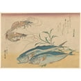 thumbnail image 2 of Andō Hiroshige 24x18 Gold Ornate Framed and Double Matted Museum Art Print Titled - Kuruma Ebi, Aji Prawns, and Horse Mackerel (19th Century), 2 of 4