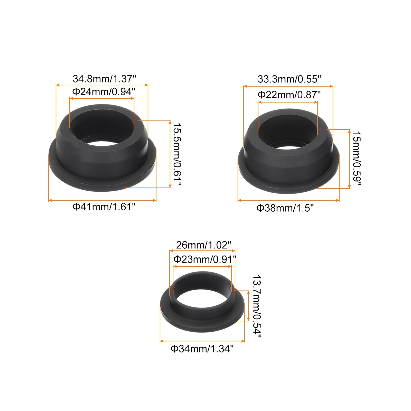 Uxcell T Shape Rubber Grommet Mount Dia 26mm/33.3mm/34.8mm,ID 23mm/22mm/24mm Seal Protection Cable Grommets Flexible