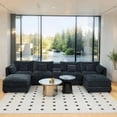 thumbnail image 5 of 144" Cloud Couch,Black-Gray Modular Sectional Sofa,U Shaped Couch with Ottoman, Chenille Fabric,6 Seats with Pillows,Cup holder,sofa set for living room, 5 of 7