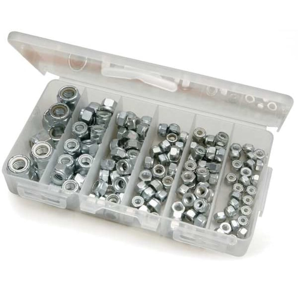 Zinc Plated Finish Steel Standard Hex Nylon Insert Hex Lock Nut Assortment, 150 pcs.