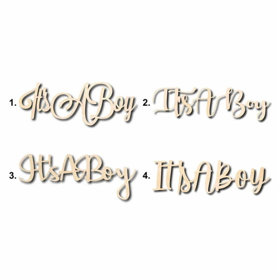 It's A Boy Sign Unfinished Wood Cutout Home Decor DIY Option 1- 20" Wide / 1/4"