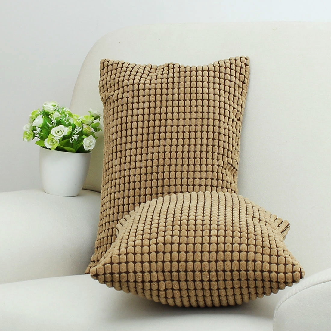 Unique Bargains Texture Solid Decorative Throw Pillow Cover Camel Color 12" x 18"