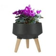 thumbnail image 5 of Hide & Seek Supply 4005 Cole Ceramic Planter with Beech Wood Legs, Sandy Black, 5 of 6
