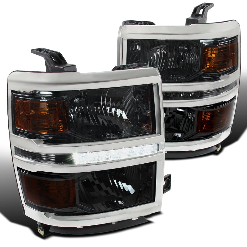20142015 Chevy Silverado 1500 Chrome Smoke Led Drl Headlights+Bulbs 14