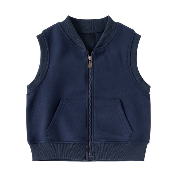 Kids Boys Girls Zip Up Sweatshirt Vest Sleeveless Baseball Collar Gilet Toddler Sports Waistcoat Light Fleece Lined Outerwear