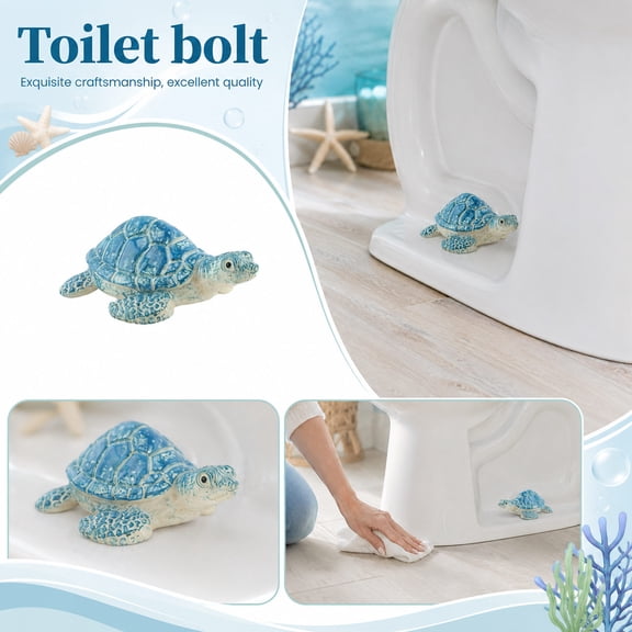 Turtle Bathroom Decor, Ceramic Toilet Bolt Covers with Hand-Painted Blue Finish, Coastal Sea Turtle Accents for Vintage and Shabby Chic Style, Housewarming Gift Set of 2