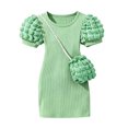 thumbnail image 7 of THDHVS Girls Summer Dress,Girls Textured Ribbed Knit Dress Puff Short Sleeve Round Neck Matching Crossbody Bag Summer Princess,Dresses for Girls 4-5 Years, 7 of 7
