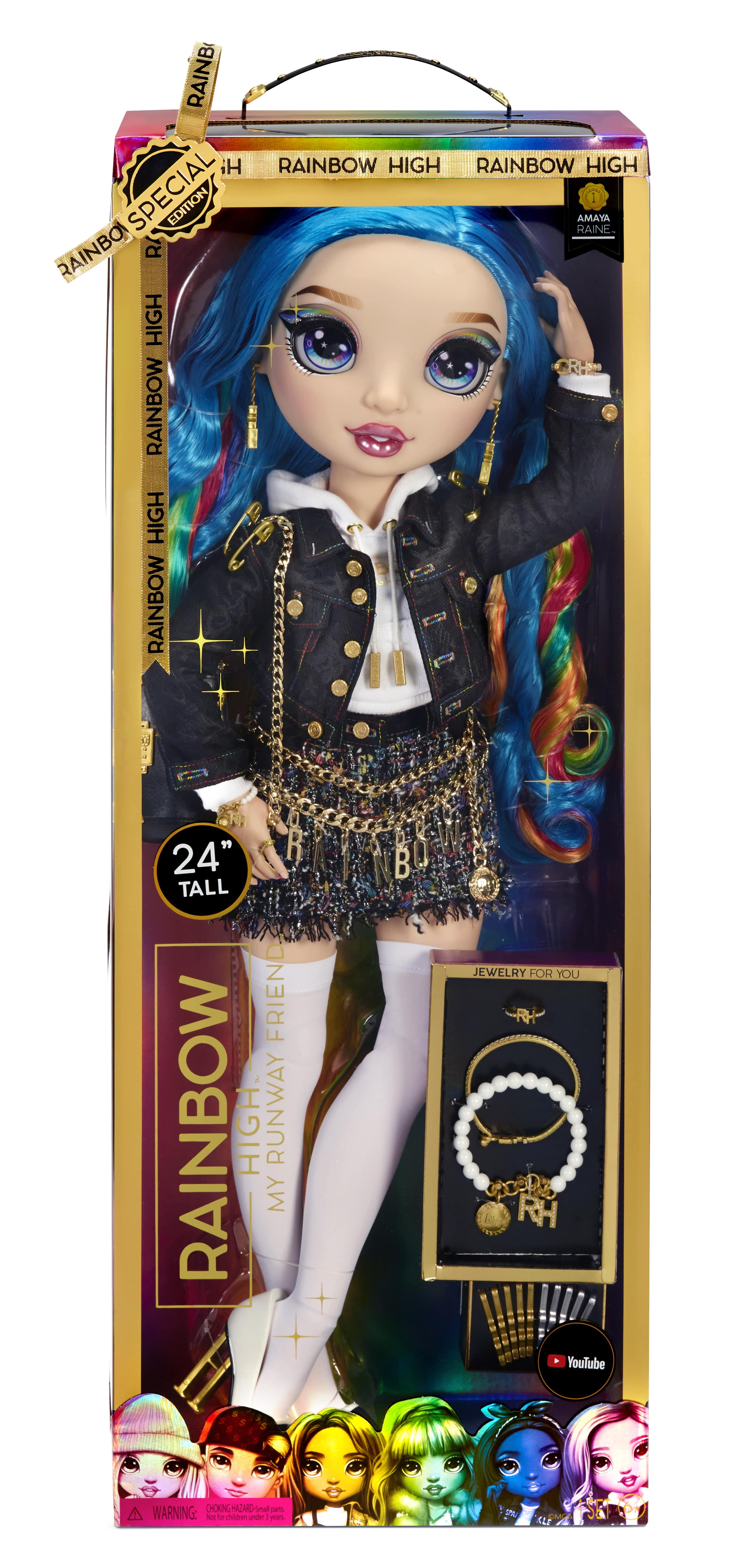 Rainbow High Large Doll - My Runway Friend, Amaya Raine Special Edition Fashion Doll in an all new size (24-inches tall) with 14-inches of long Multicolored Rainbow hair & 25+ Accessories. Ages 6-12