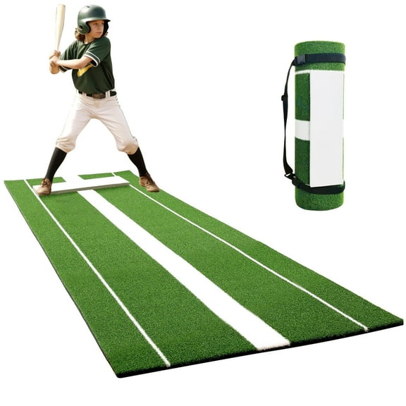 Zeronic Portable Softball Pitching Mat 10'x3' Baseball Pitching Mound Turf Matt Non-Slip Foam Backing for Garage Home Cage Floors Outdoor Indoor with Carry Strap
