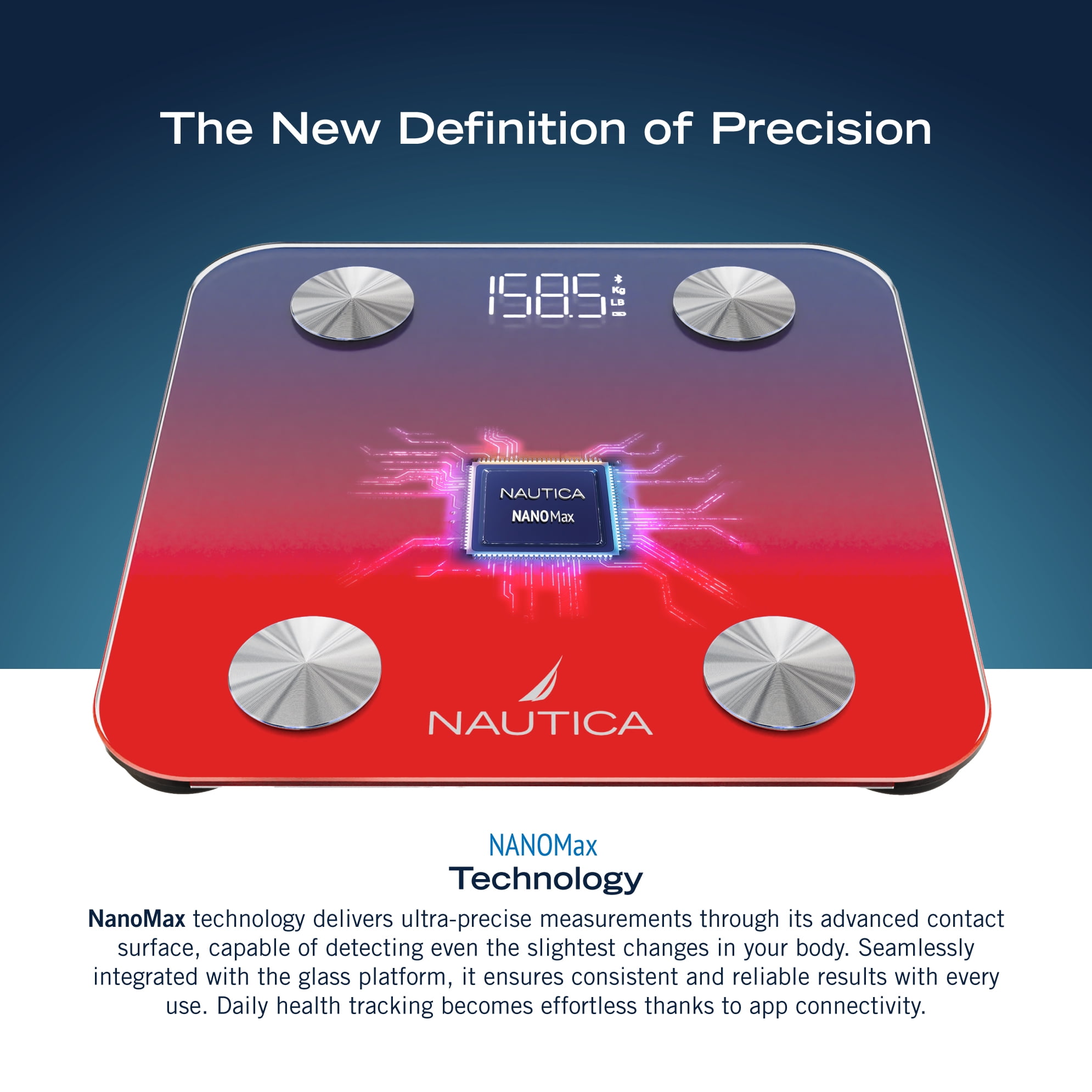 Nautica Body Tracker Smart Scale - 12 Body Metrics, Bluetooth Syncing, Stylish Design, iOS & Android Compatible