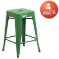 thumbnail image 3 of Flash Furniture 4 Pack Commercial Grade 24" High Backless Green Metal Indoor-Outdoor Counter Height Stool with Square Seat, 3 of 14