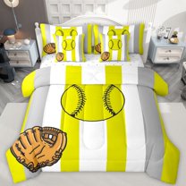 Castle Fairy Teens Adults Baseball Gamer Twin Bedding Sets 7-Piece,Sport Game Bedding Comforter Set Microfiber,Abstract Geometric Stripes Breathable Sheet Sets,Breathable Home Decor,Reversible