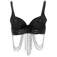 thumbnail image 4 of Haitryli Women's Sparkle Rhinestone Sequin Belly Dance Bra Top Beaded Tassel Tops for Stage Black 34/75C, 4 of 7