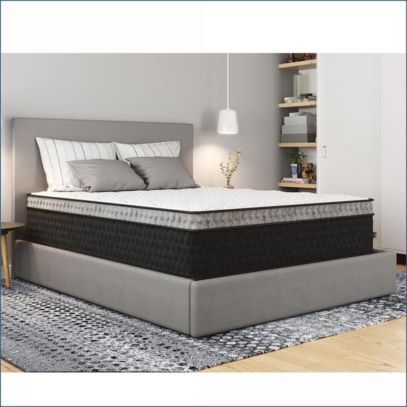 Mattresses: 14'' Medium Hybrid Euro-Top, Ultra Cooling & Pressure Relieving, , Made in USA California King | Foam Spring | White