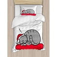 thumbnail image 3 of Christmas Decorations King Size Duvet Cover Set, Cat with Santa Hat Whiskers on Pillow Winter Night Cartoon Art, Decorative 3 Piece Bedding Set with 2 Pillow Shams, White Red Grey, by Ambesonne, 3 of 3