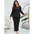 thumbnail image 2 of ValueVibe Plus Size Pajama Sets for Women 2 Piece Long Sleeve Loungewear Sets Crew Neck Loungewear with Chest Pocket, Black 4XL, 2 of 8