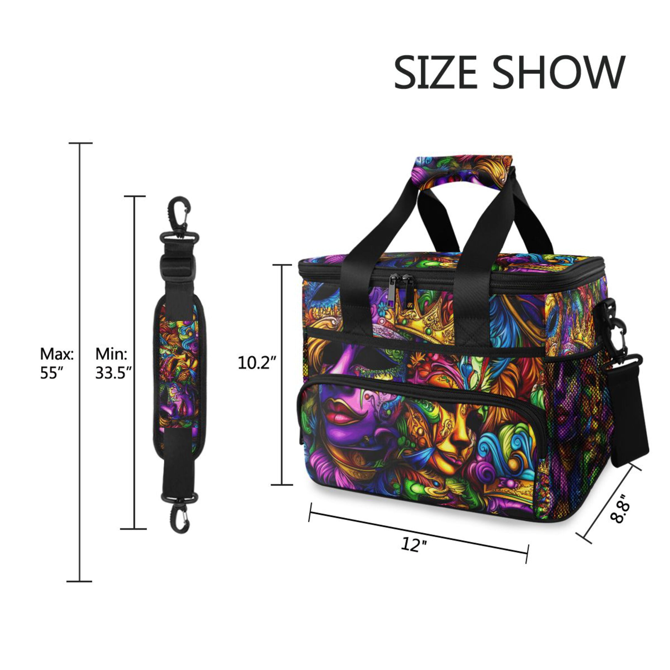 Colorful Festival Mask Insulated Lunch Bag 15L Cooler Box for Women Men Work Camping Beach Travel