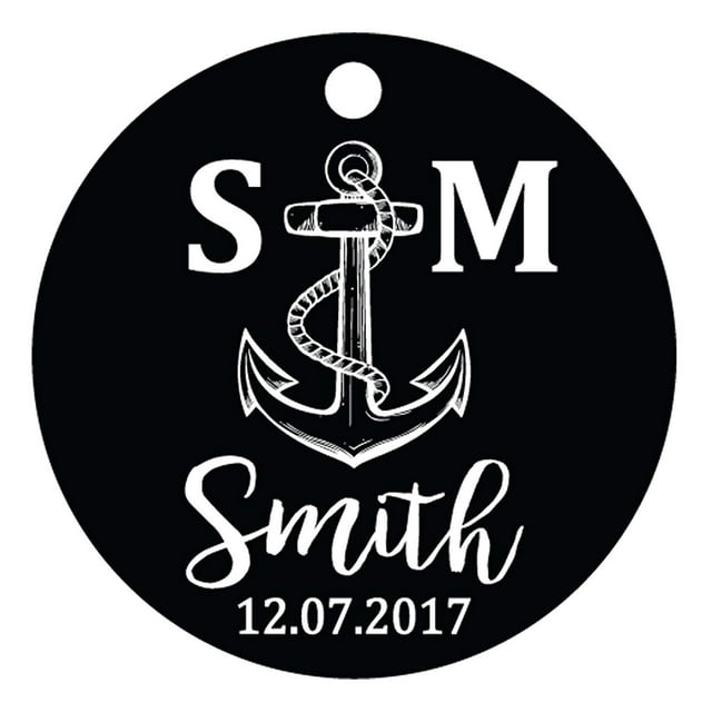 100 PCS Personalized Initial with Anchor Wedding Favor Gift Paper Tags Custom Made Round Hang Tags