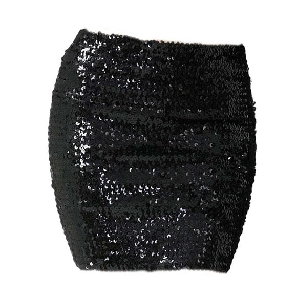 Faldas de mujer cortas con lentejuelas y lentejuelas para niña, falda elástica para cena, fiesta de graduación, cóctel, festival , negro