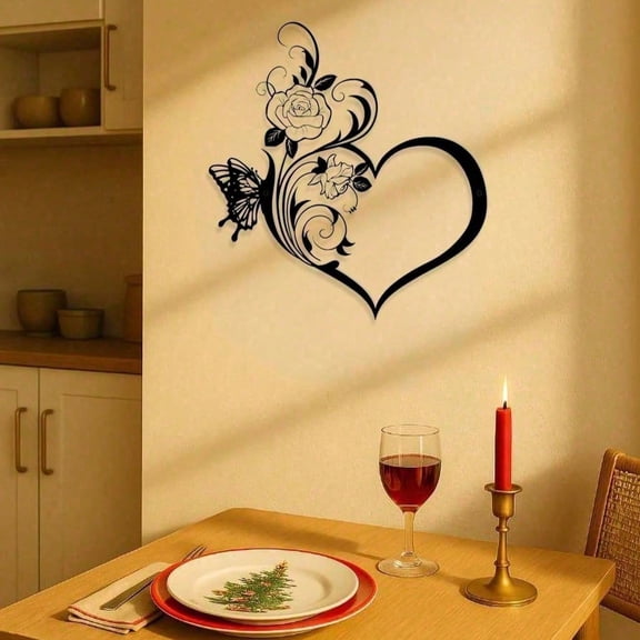 HELLOYOUNG Vintage Heart Metal Wall Art, Roses & Butterflies Iron Sculpture, Romantic Gothic Cottagecore Home Decor for Living Room Bedroom, Valentine's Day Anniversary Gift for Her