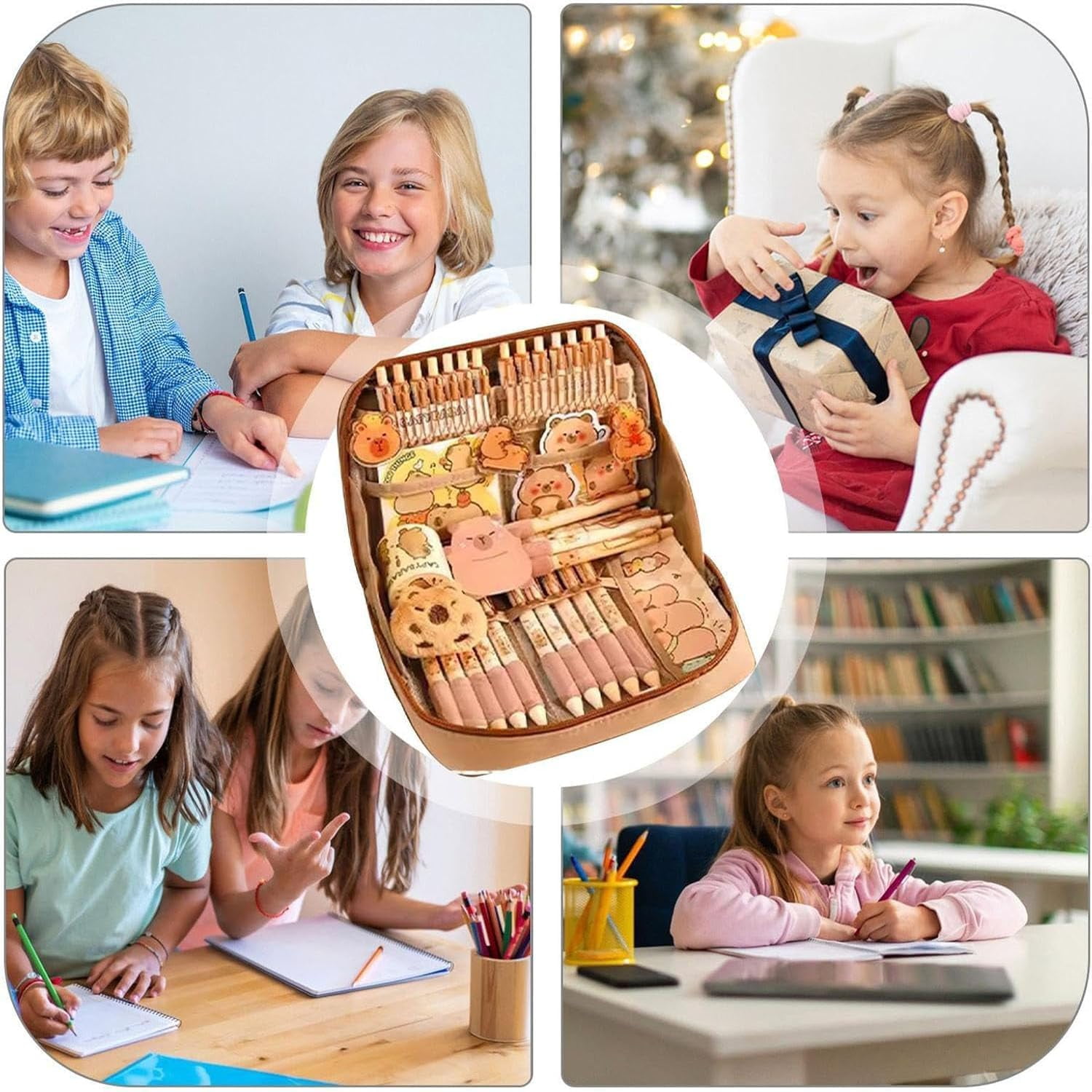 Cute Pencil Case with 12 Compartments, Stationery Set, Large Capacity Pencil Case with Accessories, Cartoon Student Pen Bag Organizer