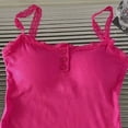 thumbnail image 4 of Tank Tops For Women Sevevn Women's Ribbed Knit Cami Top Lace Trim Button Front Tank Top with Chest Cushion Hot Pink, 4 of 5