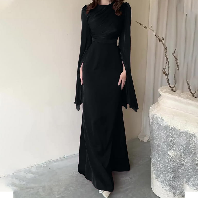 Tmoyzq Women's Formal Dresses Formal Mock Neck Ruched Bodycon Dress Elegant Split Flowy Sleeve Renaissance Medieval Costumes Maxi Dress Prom Cocktail