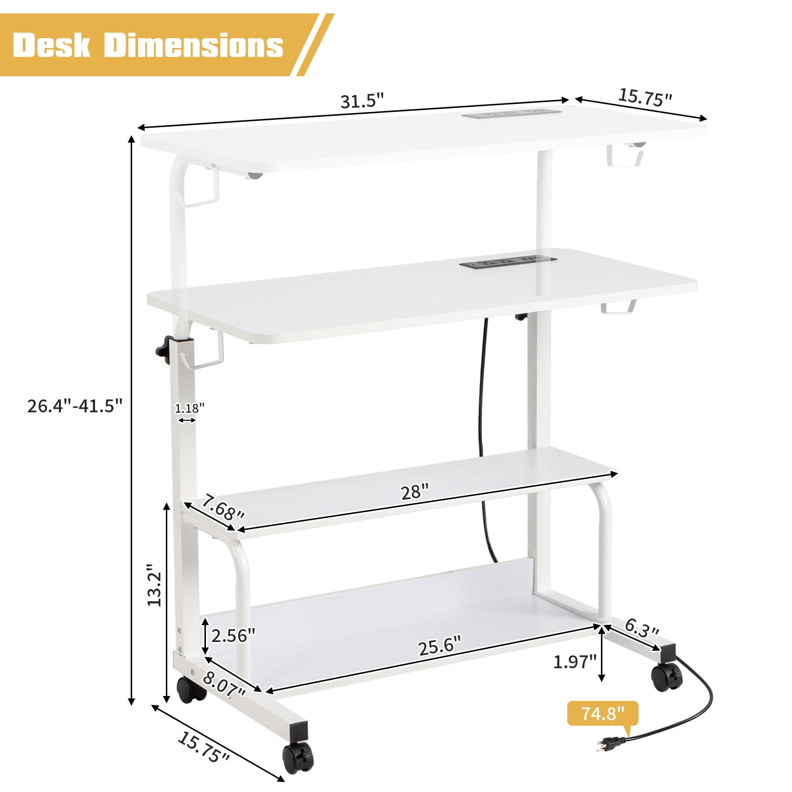 Ktaxon Computer Laptop Desk Stand Rolling Side Table Sofa End Cart PC Tray with Charging Station