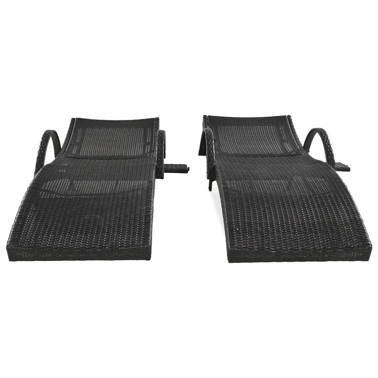 Aimee Lii Set of 2 Patio Wicker Adjustable Backrest Ergonomic Chaise Lounge Chairs with Pull-out Side Table, Convenient and Comfortable, Brown