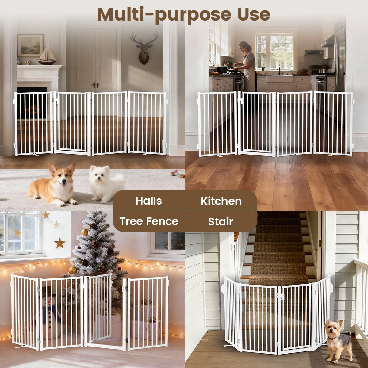 Pet Gate,Domipet Foldable Dog Fence Indoor, 32''Height Dog Gate for Fireplace,Kitchen,White
