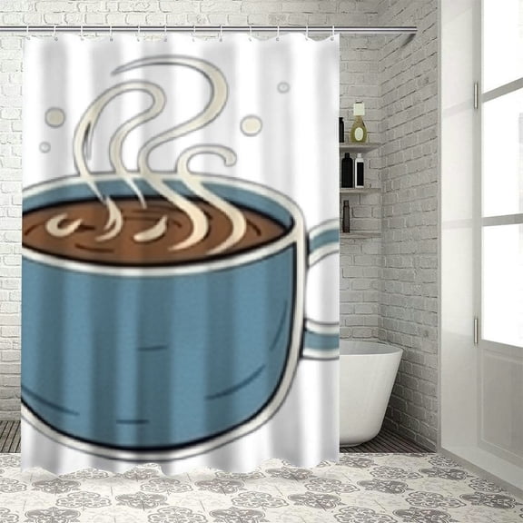 Pratyus A Cup of Coffee Printed Shower Curtain Set with Hooks 100% Polyester Fabric Home Bathroom Decor Waterproof Bathroom Curtain Decoration 36x72